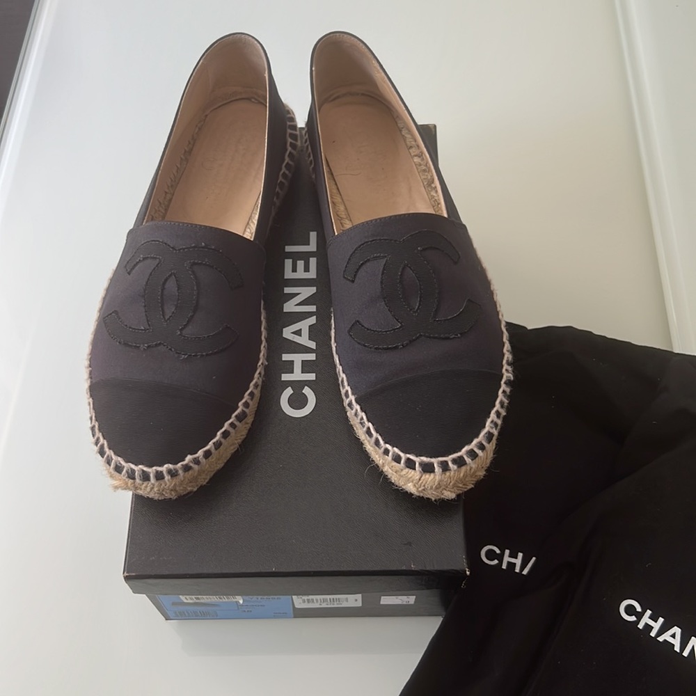 Authentic Chanel Satin Espadrille Flats